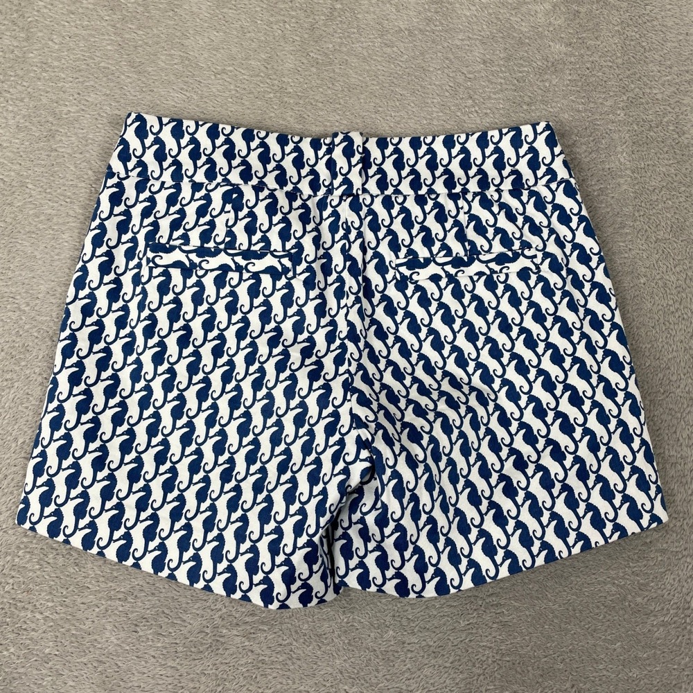 J Crew Seahorse Print Shorts Womens 0 Blue Nautical Stretch Chino Side Zip - Picture 6 of 11